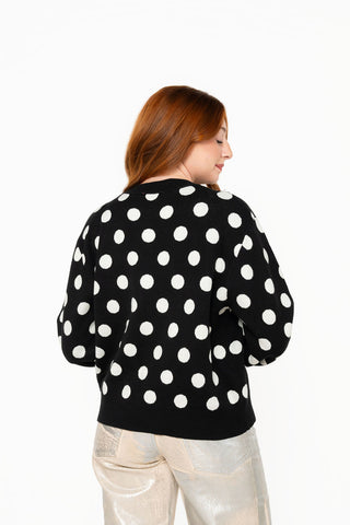 QOS Black & White Polka Dot Nutcracker in QOS Button Up Cardigan