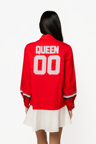 QOS Licensed Georgia Mascot Pocket Jersey Cotton Long Sleeve Ruffle Dress