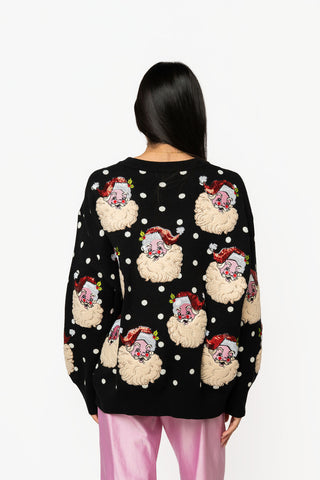 QOS Black & White Polka Dot Scattered Santa Sweater