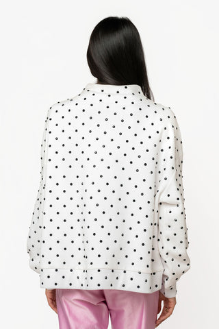 QOS White & Black Polka Dot Multi Christmas Tree Mockneck Sweatshirt