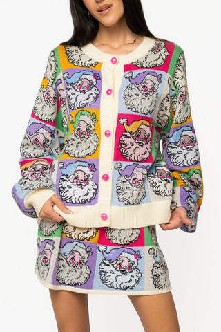 QOS Pastel Colorblock Santa Button Up Cardigan
