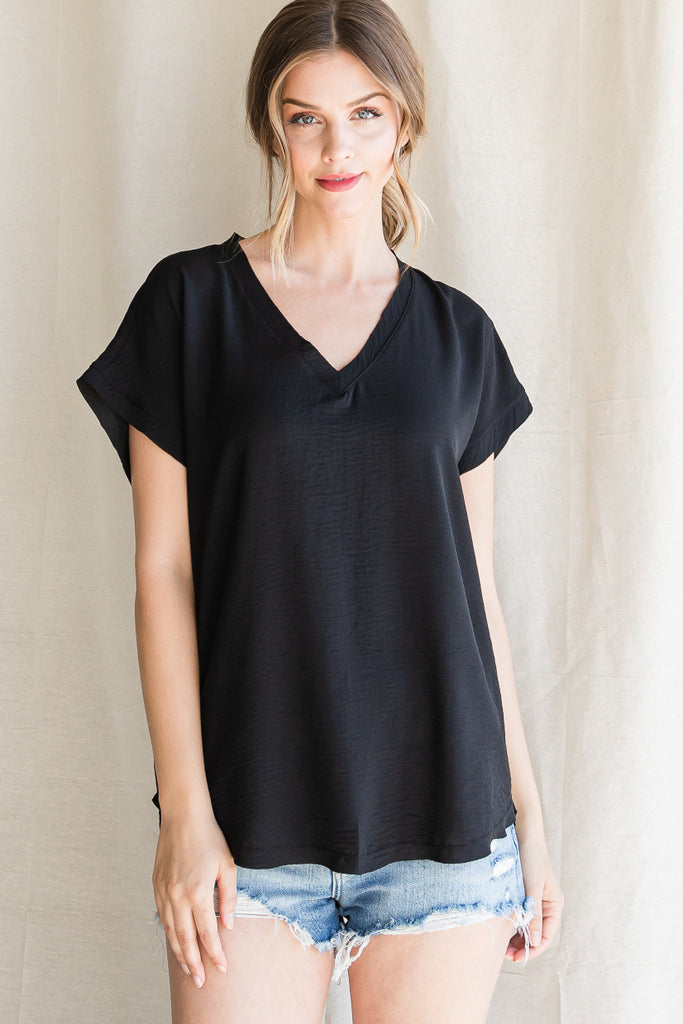 Go With The Flow V Neck Top • Black