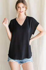 Go With The Flow V Neck Top • Black