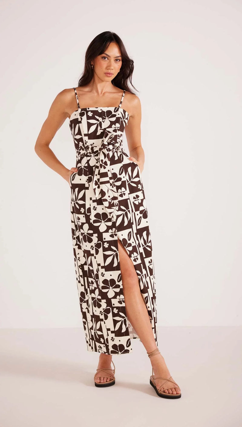 Joan Strappy Midi Dress • Brown Floral