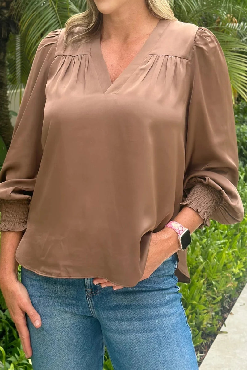 V-Neck Blouse • Brown