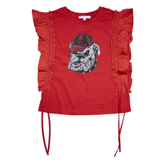 UGA Sequin Varsity Logo Ruffle Sleeve Tank • Red