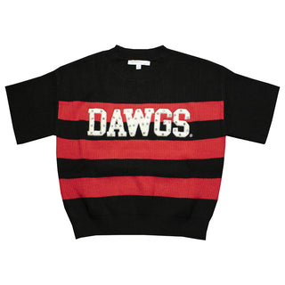 UGA Chenille Block DAWGS Striped Crop Sweater • Black & Red
