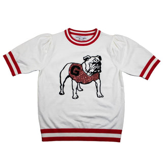 UGA Sequin Varsity Short Sleeve Sweater • White
