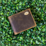 Brass Concho Leather Bifold Wallet • Vintage Tan