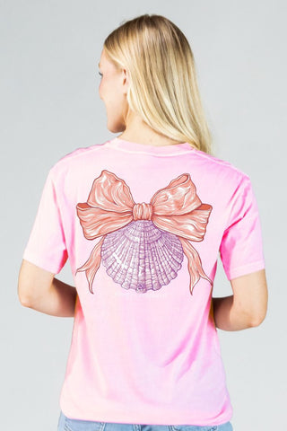 Mineral Wash Shell Bow Tee • Petal Pink