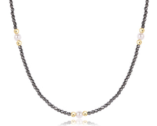 15" Choker Beaded • Purpose Pearl 4mm Faceted Hematite