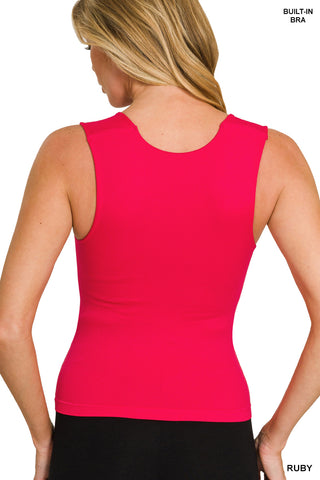 Cassie U-Neck Crop Tank w/Bra • Ruby