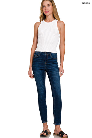 Libby Seamless Ribbed Crop Tank Top • White