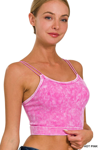 Brielle Washed Ribbed Double Strap Brami • Hot Pink