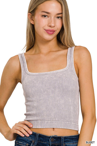 Two Way Neckline Ribbed Tank Top • Seamless