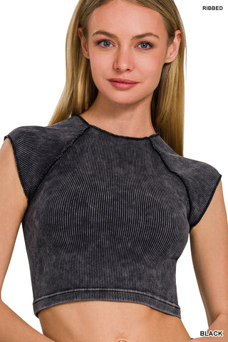 Stone Washed Ribbed Crop Top • Seamless