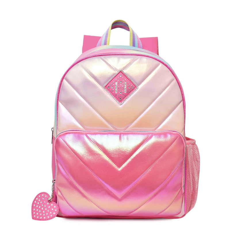 Chevron Quilted Color Block Backpack • Holographic Pink