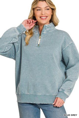 Leighton Acid Wash Fleece Sweatshirt • Blue Grey