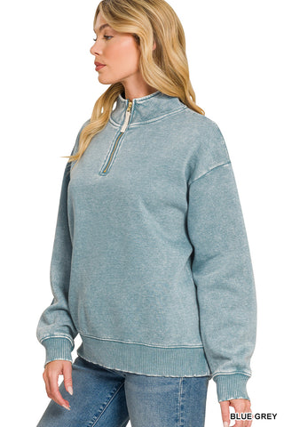Leighton Acid Wash Fleece Sweatshirt • Blue Grey
