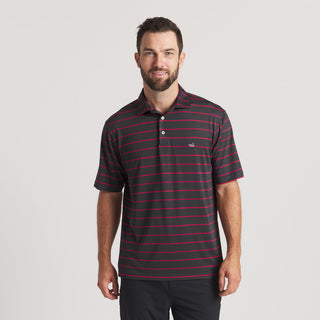 Gridiron Stripe Performance Polo | Black + Red