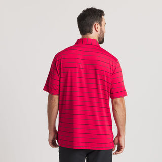 Gridiron Stripe Performance Polo | Red + Charcoal