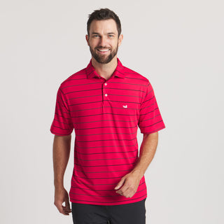 Gridiron Stripe Performance Polo | Red + Charcoal