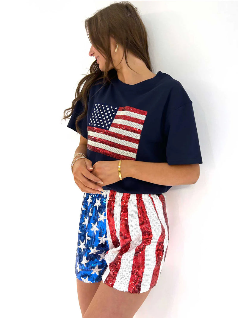 American Flag Sequin Shorts