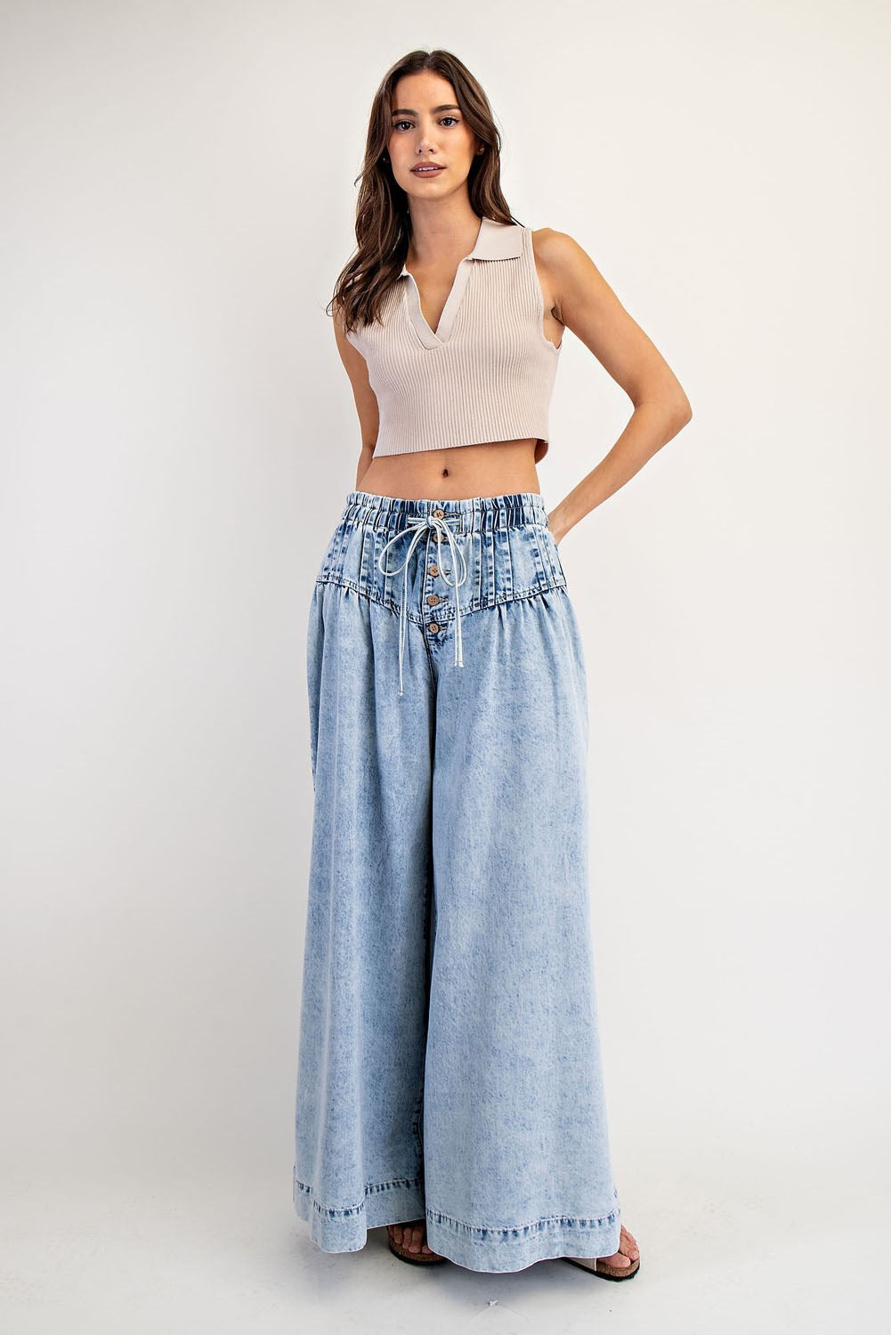 Pleated Wide Leg Pants • Mineral Wash Demin