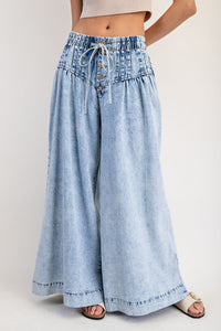 Pleated Wide Leg Pants • Mineral Wash Demin