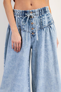 Pleated Wide Leg Pants • Mineral Wash Demin