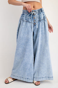 Pleated Wide Leg Pants • Mineral Wash Demin