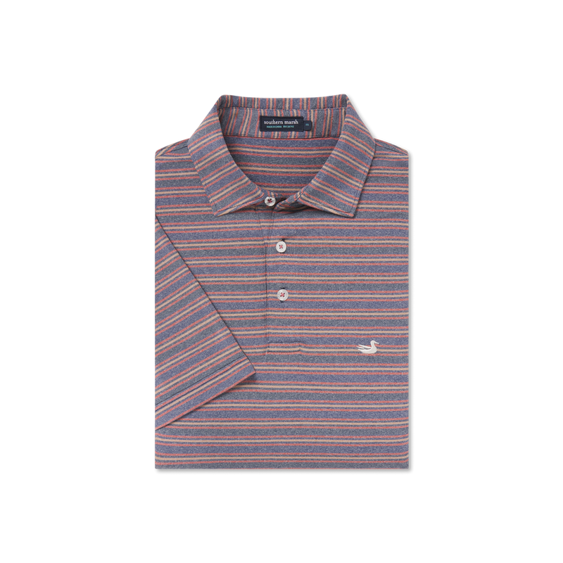 Maybourne Featherlight Stripe Polo • Navy + Red