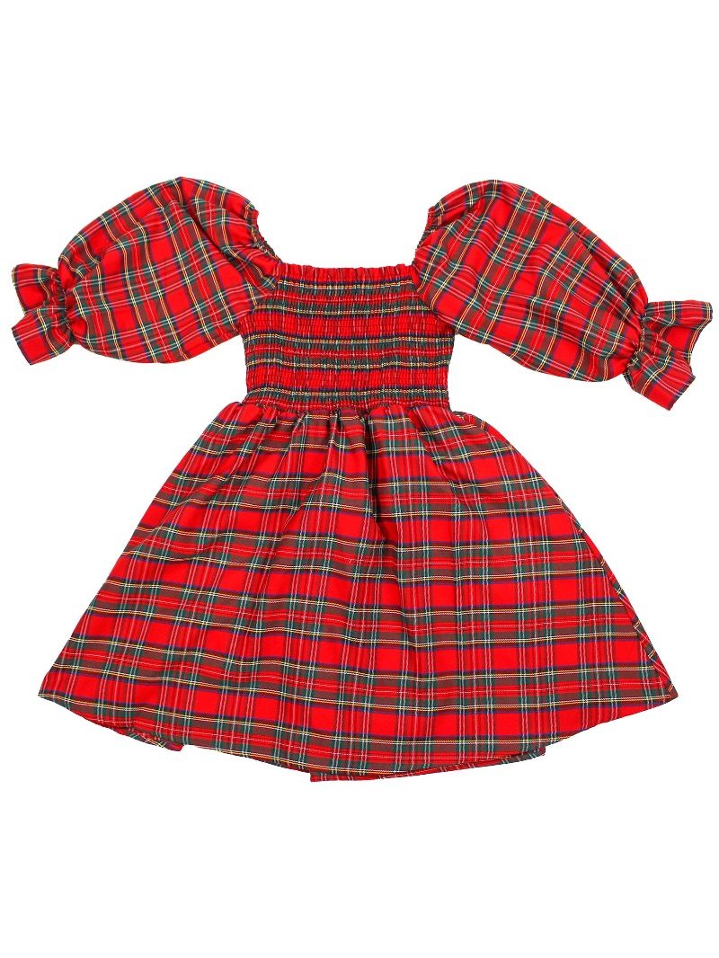 Simply Puff Sleeve Plaid Dress • Red