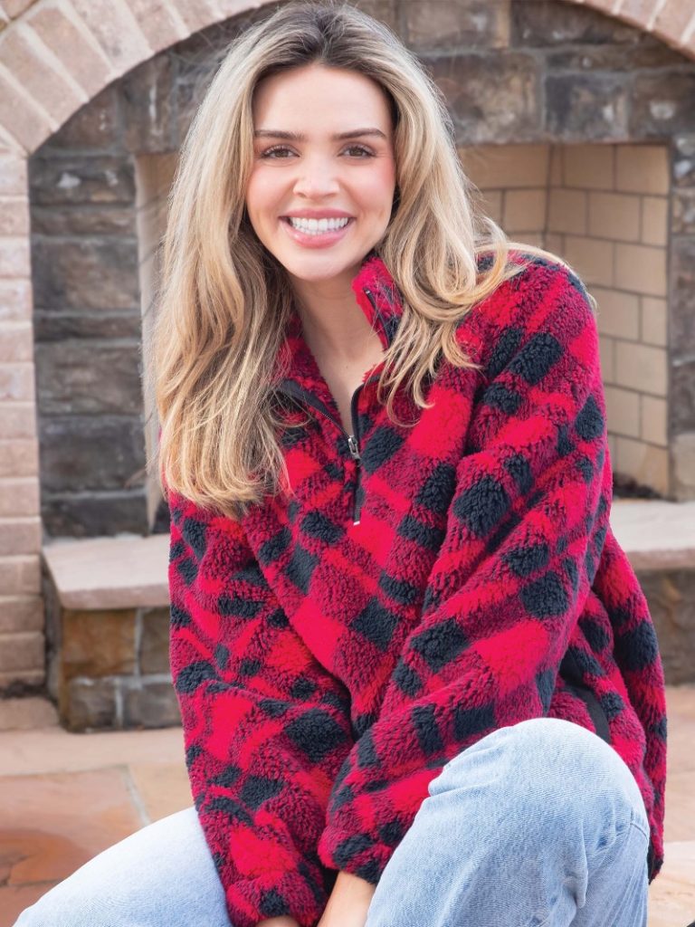 Simply Everyday Sherpa Pullover • Plaid Red