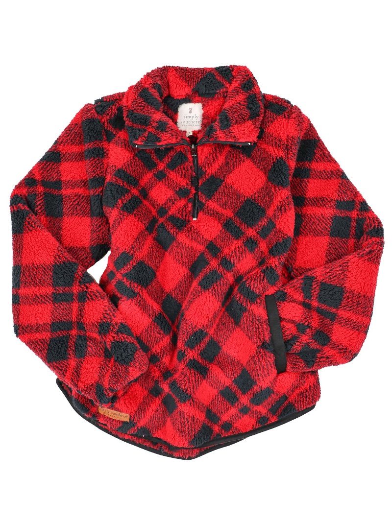 Simply Everyday Sherpa Pullover • Plaid Red