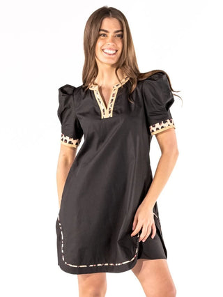 Wild Side Puff Sleeve Dress • Black & Leopard