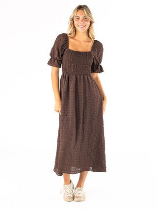 Solid Smocked Dress • Coffee