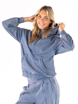 Mineral Wash Quarter Zip Hoodie • Blue