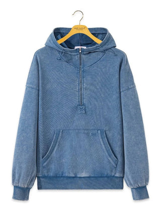 Mineral Wash Quarter Zip Hoodie • Blue