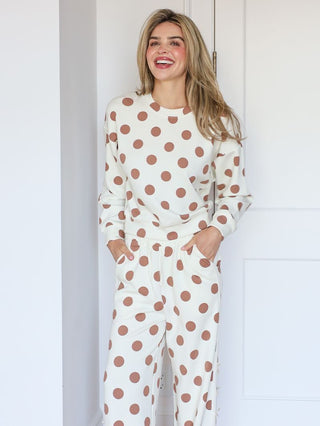 The Lounge Polka Dot Pullover • Cream & Brown