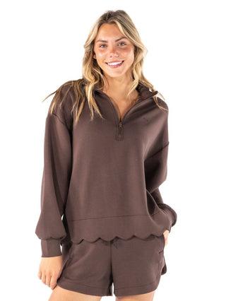 Cozy Days Scallop Pullover • Coffee