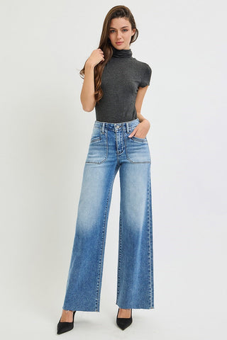 Carina Wide Leg Front Patch Pocket Jeans • Medium Wash