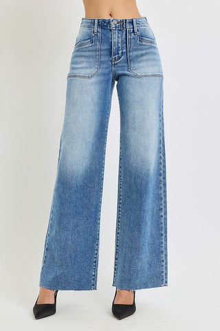Carina Wide Leg Front Patch Pocket Jeans • Medium Wash