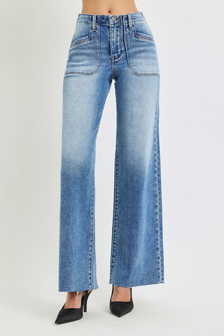 Carina Wide Leg Front Patch Pocket Jeans • Medium Wash