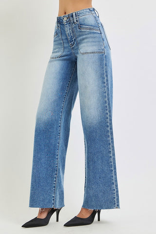 Carina Wide Leg Front Patch Pocket Jeans • Medium Wash