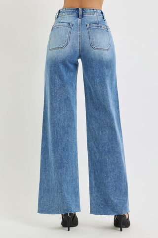Carina Wide Leg Front Patch Pocket Jeans • Medium Wash