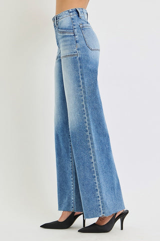Carina Wide Leg Front Patch Pocket Jeans • Medium Wash