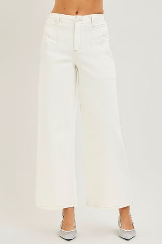 Tabitha Wide Leg Ankle Jeans • Cream