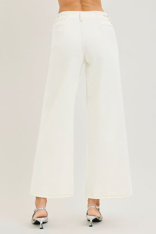 Tabitha Wide Leg Ankle Jeans • Cream