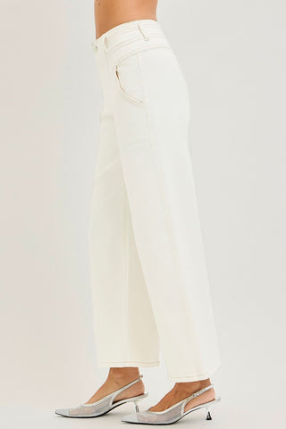 Tabitha Wide Leg Ankle Jeans • Cream